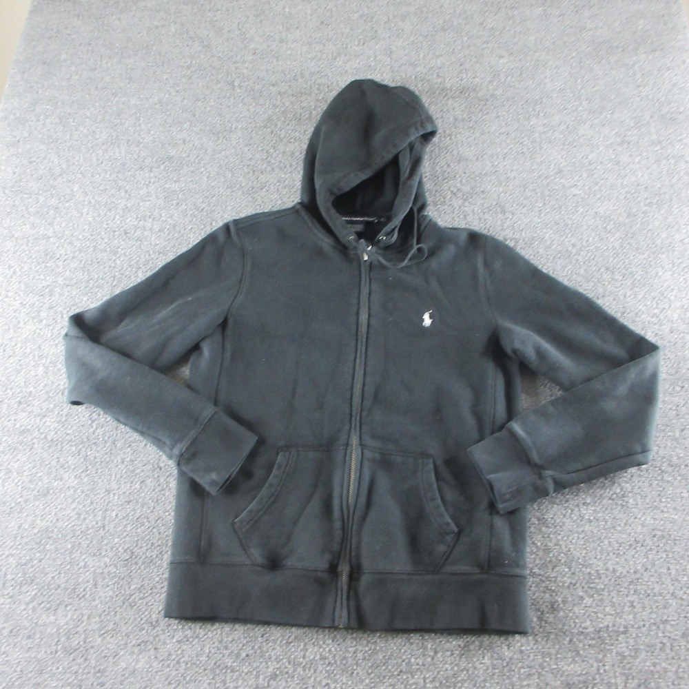 Ralph Lauren Sport Hoodie Boys L Black Full Zip Fleece Sweatshirt Pony Logo